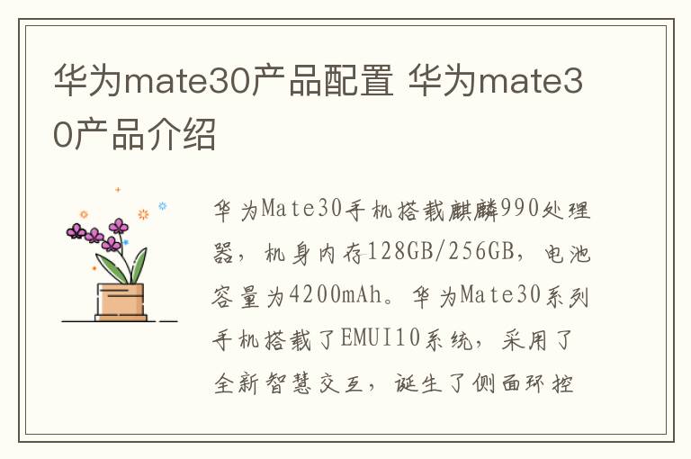華為mate30產(chǎn)品配置 華為mate30產(chǎn)品介紹
