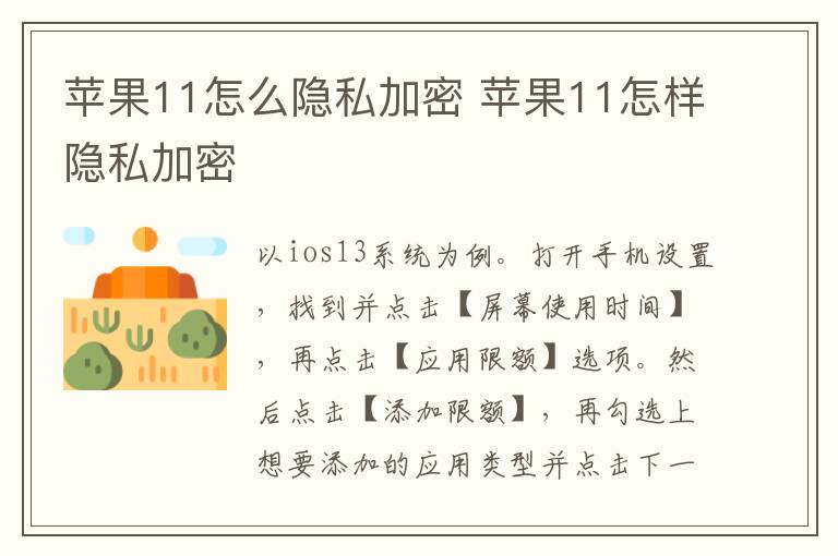 蘋果11怎么隱私加密 蘋果11怎樣隱私加密