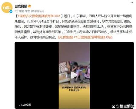 保姆多次猥褻男嬰被判刑5年 同時發(fā)出從業(yè)禁止令